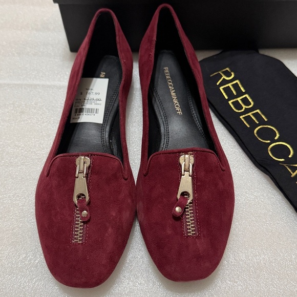 Rebecca Minkoff Maroon Suede Flats with Zipper Detail 8 NIB - Picture 2 of 10